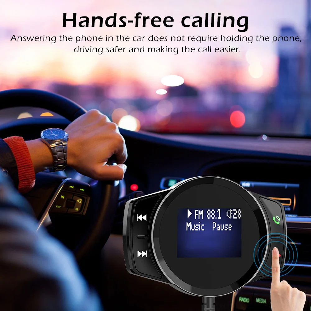 Bluetooth автомобильный набор, свободные руки, MP3 музыкальный плеер громкой связи Bluetooth ресивер FM-передатчик Dual USB QC3.0 Зарядное устройство, u-диск, tf-карта, формат музыки без потери качества