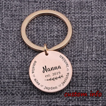 

Keytag Family Love Nanna Personalised Names Engraving Round Keychain Pendants Jewelry Key Holder Car Key Charms Keyrings Custom