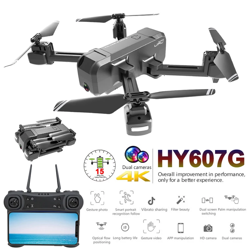 HY607G камера Дрон 4K двойная регулируемая камера слежения за мной селфи Rc Квадрокоптер WiFi Вертолет FPV жесты Дроны с камерой HD