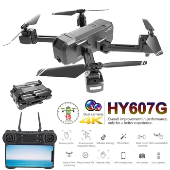 

HY607G Camera Drone 4K Dual Adjustable Camera Follow Me Selfie Rc Quadcopter WiFi Fpv Helicopter Gesture Drones With Camera HD