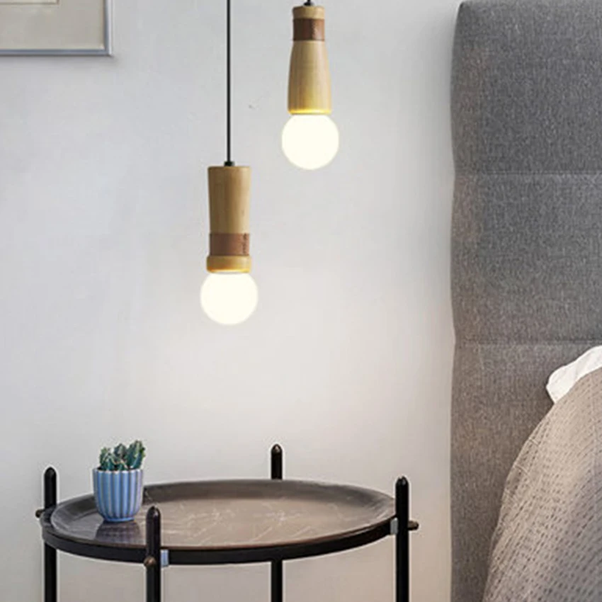 

Postmodern LED Wood Pendant Lights Lighting Nordic Retro Loft Living Room Lamp Restaurant Bedroom Bedside Decor Light Fixtures