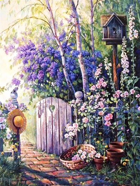 5D DIY Diamond Painting Garden Cross Stitch Diamond Embroidery Houses Rhinestones Art Kits Landscape Mosaic Home Decoration Gift QY200-6