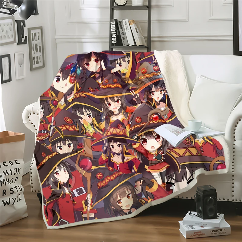 Anime Girl Megumin Konosuba Blankets 3D Print Fashion Sofa Travel Youth Bedding Throw Blankets Sofa Bedspread for Plush Quilt