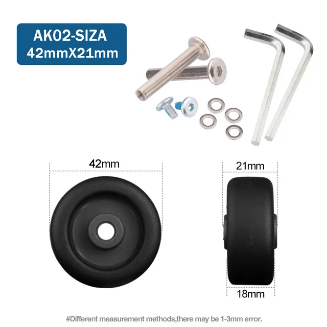 Luggage Suitcase Replacement Wheels OD 36-50mm Axles Deluxe Black with Screw Suitable for 18-26 inch suitcase Swivel Caster AK02-42-21