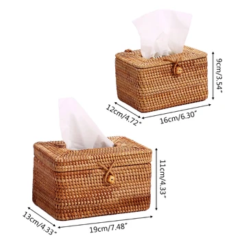 

Elegant Handmade Rattan Tissue Box Napkin Storage Container Desktop Toilet Paper Q6PE