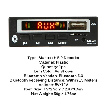 

Onever Bluetooth Decoder 5.0 5V 12V MP3 Player WMA Board Audio Module USB Radio Module Audio Player For Car Accessories