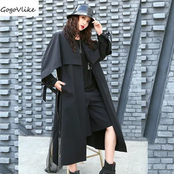 

British Style New Fashion Designer Mid-long Trench Coat Women Khaki Cloak Mujer Windbreaker Female Lace Up Sleeve SA279S30