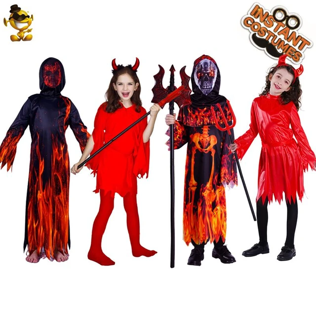 Costume de diable rouge pour enfants, Robe de démon de flamme