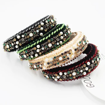 

Fashion crystal rhinestone sponge geometric headband New Baroque Fashion Sponge Geometric Inlaid Rhinestone Pearl Headband 800