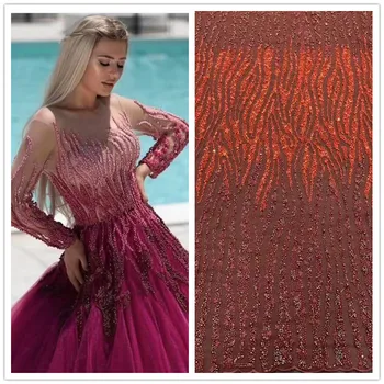 

Hot sale 2020 new Sequin Bead embroidery French tull Mesh African Sequin Lace Nigeria Fabric/ Gown WeddingParty Dress 5yards