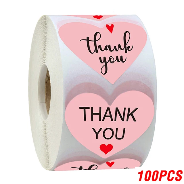 100-500pcs Thank You Sticker Envelope Seal Scrapbook Sticker Pink Heart Cute Round Sticker Stationery Label Stickers YH64-100pcs