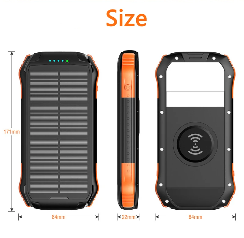 Solar Power Bank PD 18W QC3.0 Two-Way Fast Charge Outdoor Powerbank Phone External Battery Portable Charger Auxiliary Battery powerbank 20000