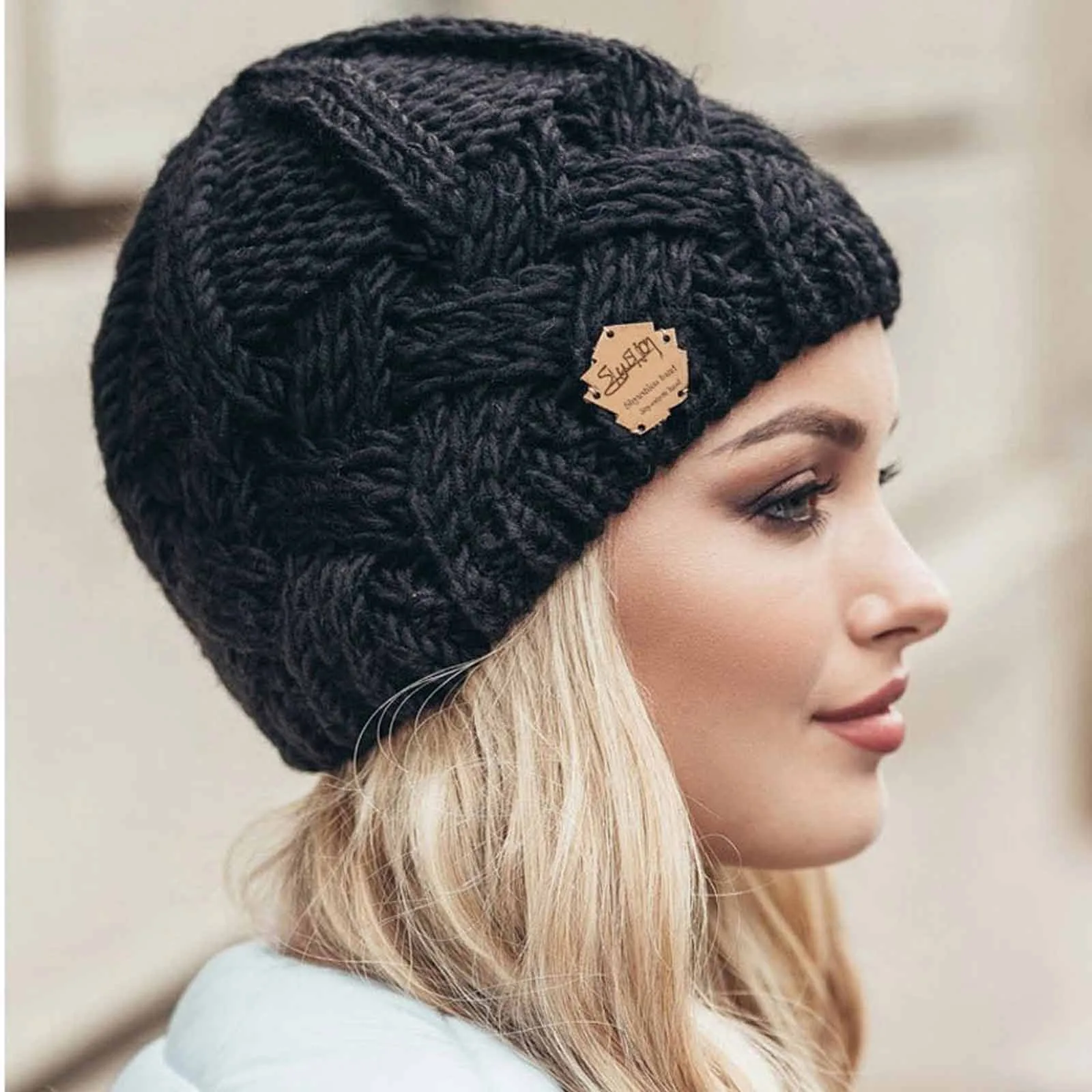 25#Women Fashion Keep Warm Winter Hats Knitted Wool Hemming Hat For Women Girl 's Beanies Cap Brand Thick Female | Аксессуары для