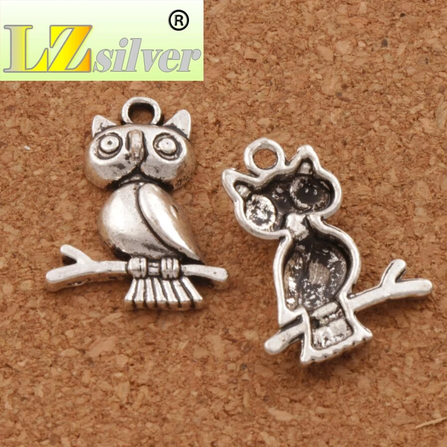 3D Owl Bird On Branch Charms 18x23mm 148pcs Zinc Alloy Pendants Fashion Jewelry DIY L993