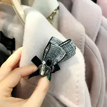 Женский пушистый помпон лук брошь Хаундстут плед пуловер с лентами воротник лацкан булавка