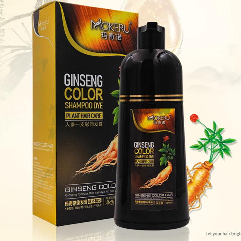 

Mokeru 1pc 500ml Long Lasting Ginseng Essence Natural Black Hair Dye shampoo for women men Fast covering white and grey hair