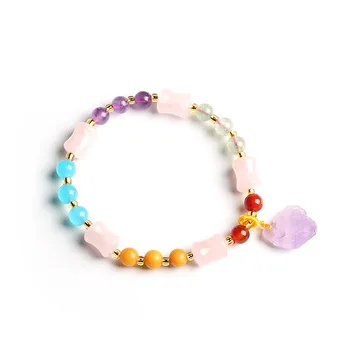 

Women's Crystal Bracelet Amethyst Raw Mineral Rainbow Candy Color Red Yellow Aagte Bracelet Gift for Female's Fine Jewelry