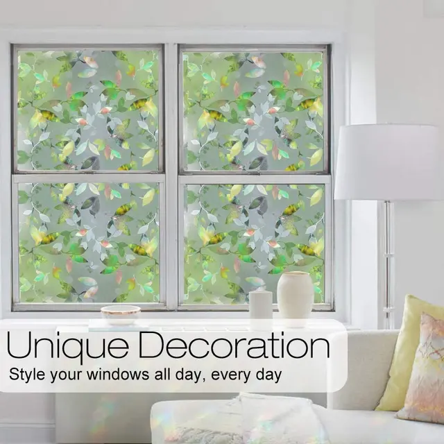 2 Méteres Festett Dekoratív Ablak Önmaga Ragasztófilm Statikus Ragasztó Adatvédelmi Üvegmatrica Nincs 3D Szivárványos Levélhatás Otthon - Image 5