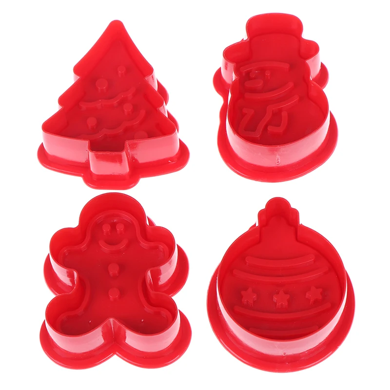 4 Pcs/Set Cookie Stamp Biscuit Mold 3D Cookie Plunger Cutter DIY Baking Mould Gingerbread Home Christmas Cutters cookie cutter baking mold cookie mould cookie printing mold