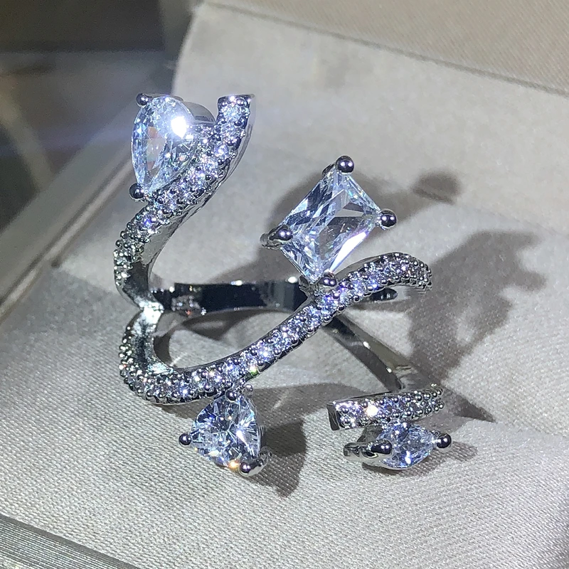 925 sterling silver exaggerated large snake-shaped winding ring ladies jewelry zircon ring party Christmas gift