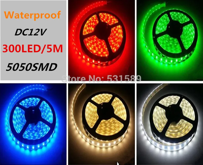 

100M/LOT 5050 LED strip Waterproor DC12V 60LEDs/m Flexible LED Light 300 leds/5m RGB led strip