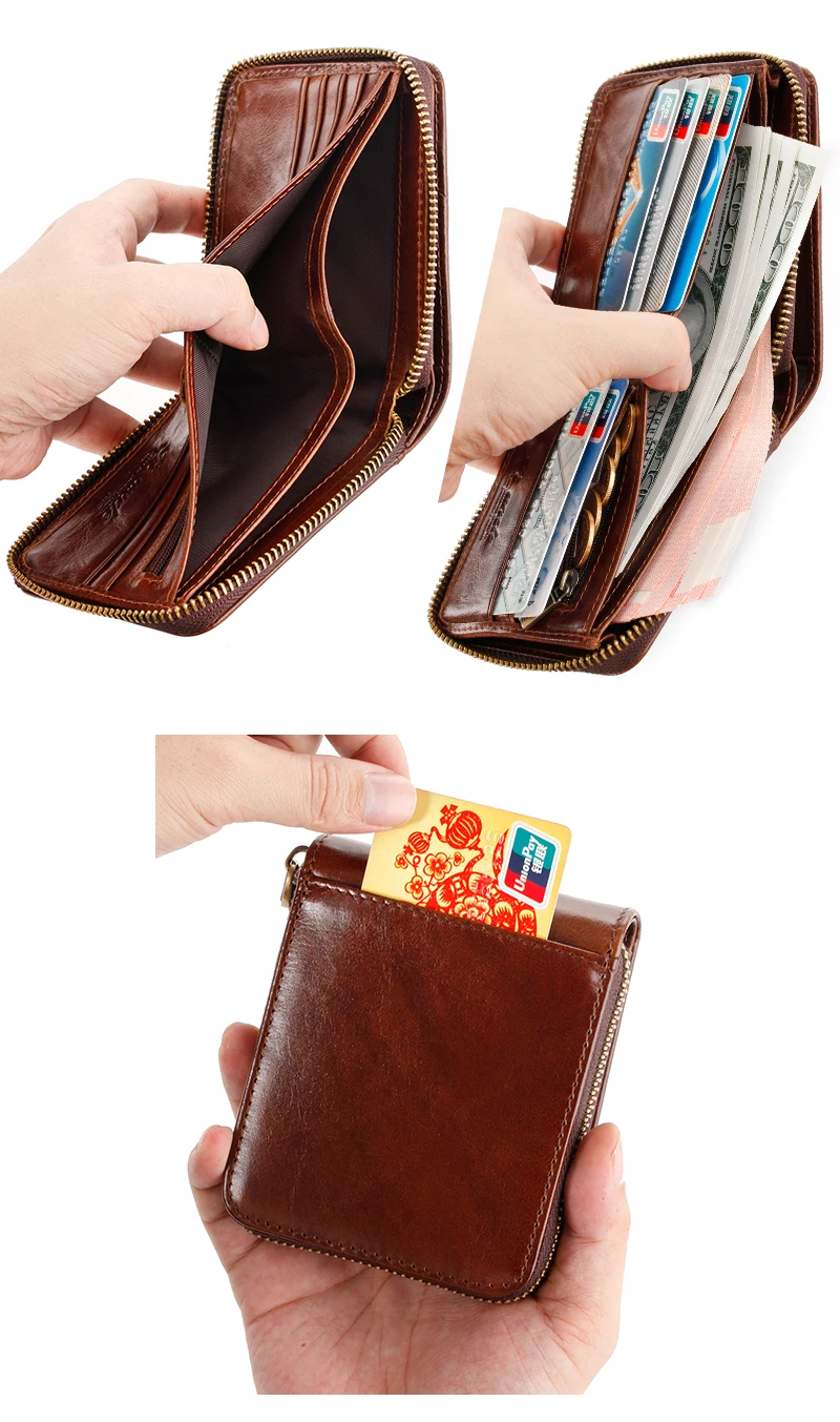 Самый популярный мужской кошелек из натуральной кожи на молнии, Rfid, мужской брендовый тонкий кошелек с карманом для монет, мини винтажный дизайнерский кошелек для денег