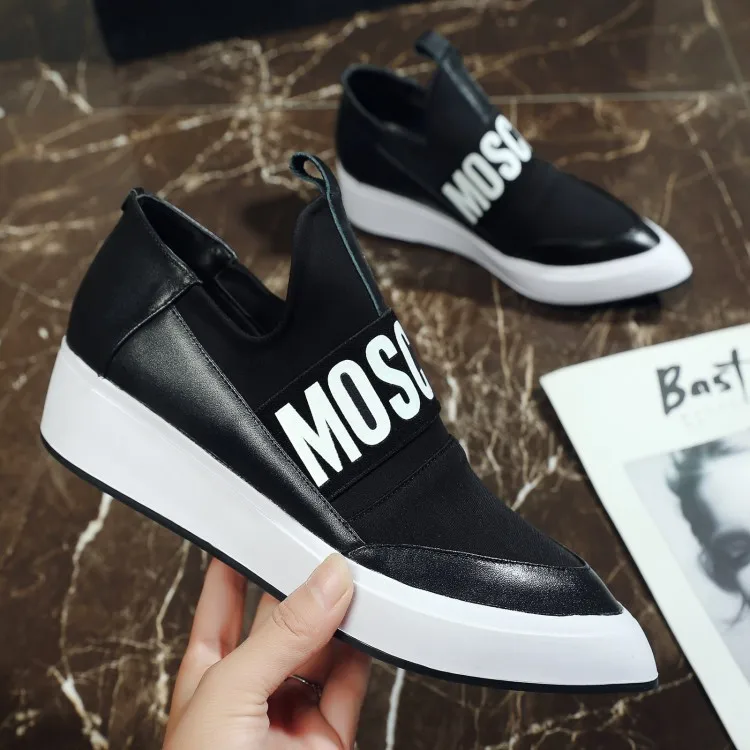 

Spring And Autumn Core Rest Loafers Mixed Colors Thick Bottomed Pointed-Toe Lettered Platform Shoes Elasticity Slimming WOMEN'S