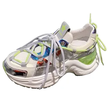 

Chunky Sneakers Mixed Colors Women Flats Mesh Casual Female Sneakers Cross-Tied Women Shoes Platfrom Rome Handmade Daddy Shoes