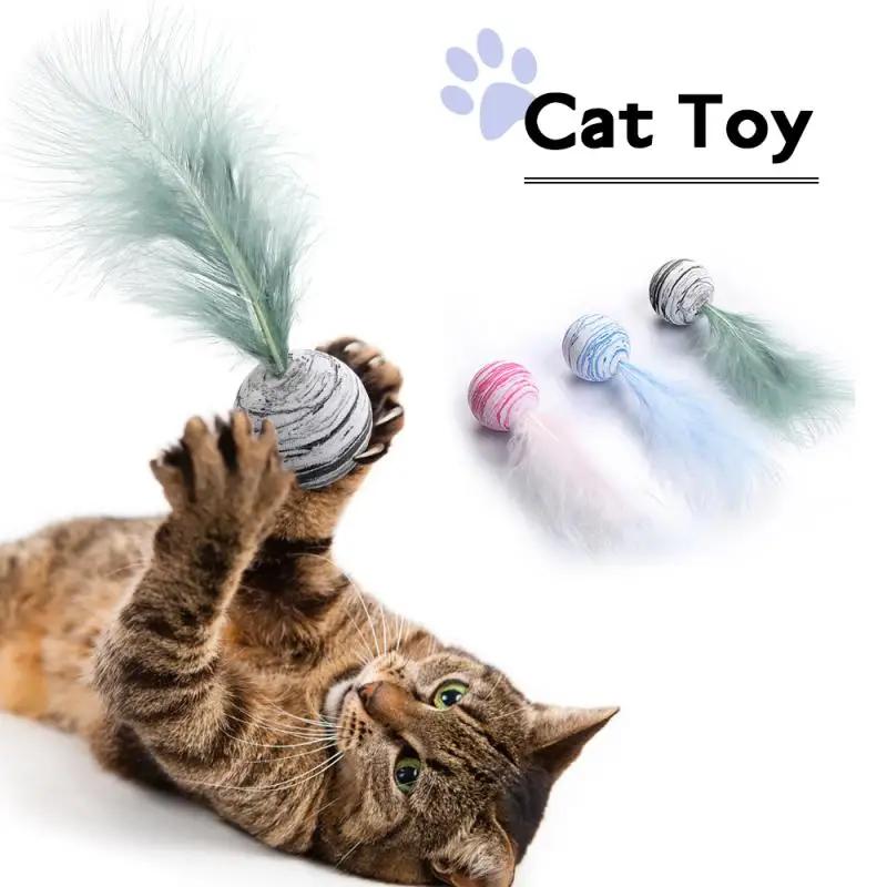 Funny Cat Toy Star Ball Plus Feather EVA Material Light Foam Ball Throwing Toy Lightweight Non-toxic Pet Interactive Supplies