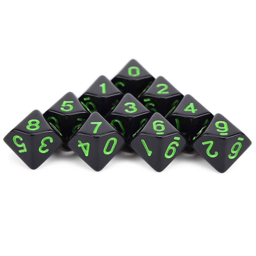 Black w Green Ink 10 шт. D10 двухсторонние многогранные игральные кости для настольной ролевой игры мир тьмы вампирский набор из 10 D10 - Цвет: Black w Green Ink