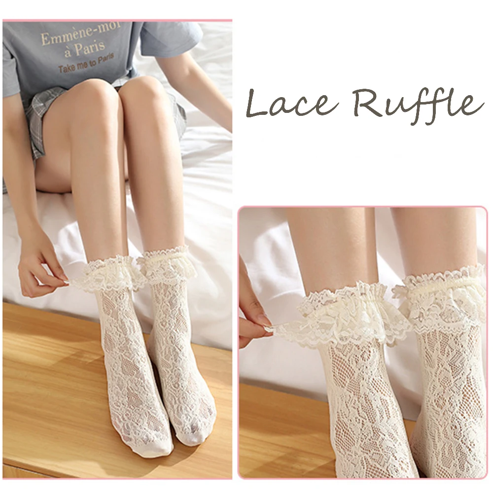 

2020 New Sexy Lace Floral Socks Women Girl Summer Ruffle Soft Elastic Fishnet Female Fashion Comfortable Lady Short Ankle Socks
