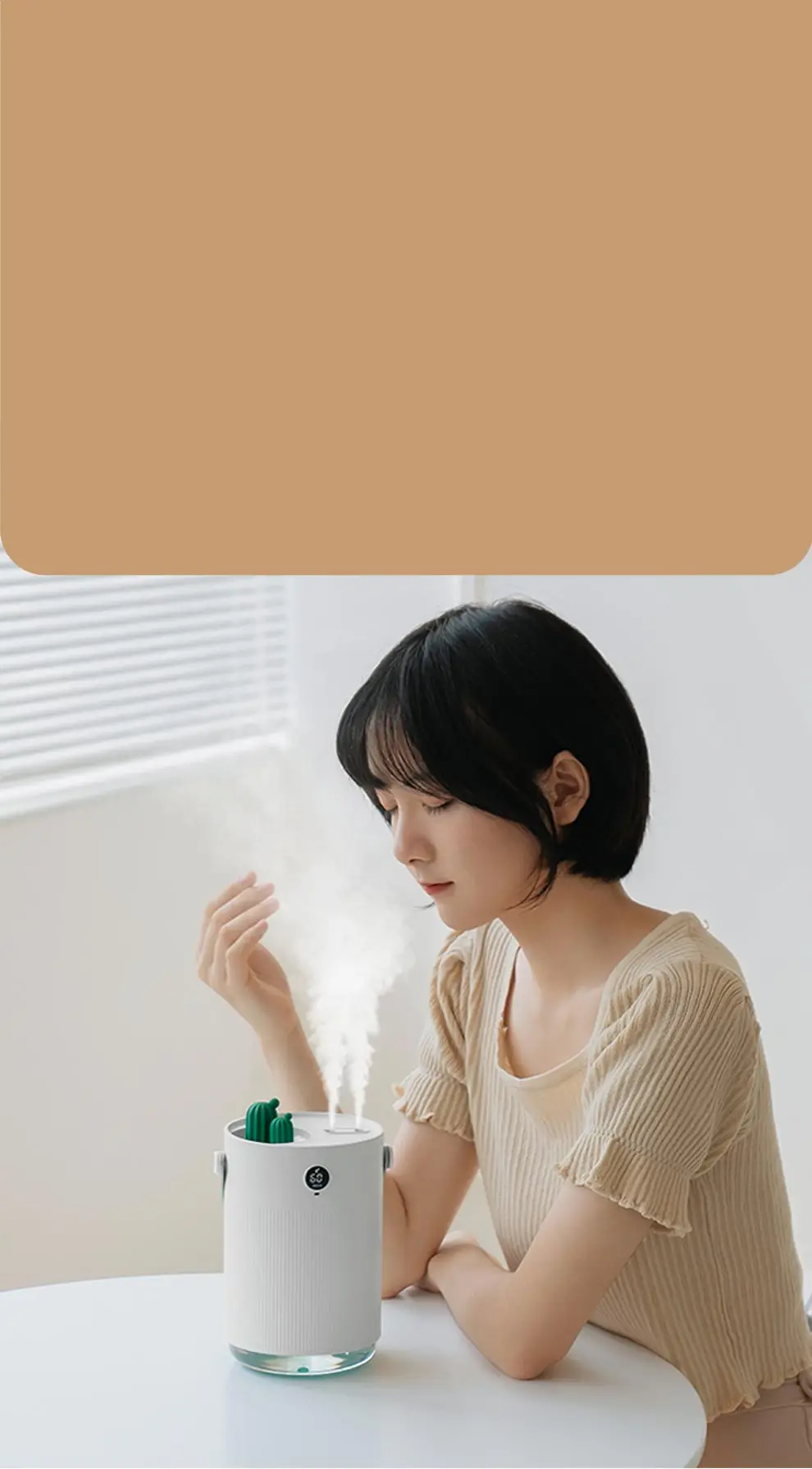 YouPin 1L Sothing Cactus Double Spray Humidifier LCD Digital Detect Humidity Purifying Air Mist Diffuser With 7 Colorful LED Light (5)