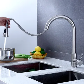 

304 Stainless Steel Pull Kitchen Faucet, Dish Wash Basin, Cold And Hot Water Tank Faucet