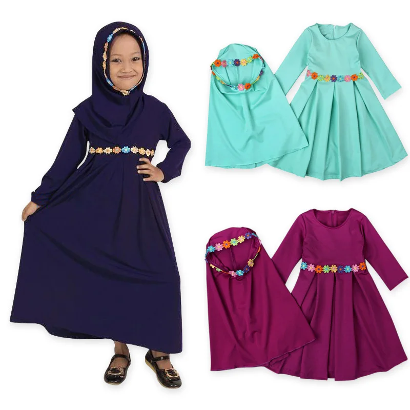 Хиджаб для девочки+ платье цветочный мусульманский абайя турецкий кафтан исламские традиционные костюмы элегантное женское вечернее платье Малайзия Новогодняя верхняя одежда
