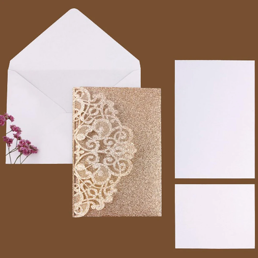  10PCS Bowknot Glitter Invitations European Style Laser Cut Wedding Invitations Holiday Greeting Car - 4000141389592