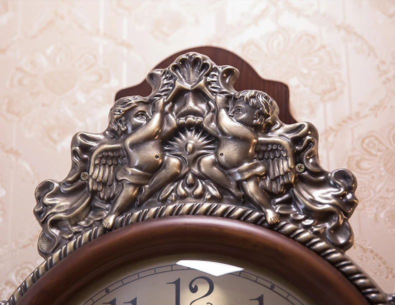 Роскошные европейские Большие настенные часы для гостиной деревянный настенные часы домашний Декор Твердые кварцевые немой ретро большие часы деревянные