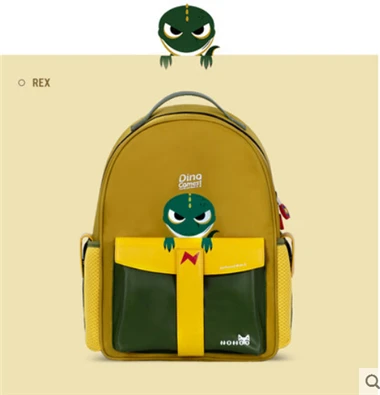 Dark yellow NOHOO backpack multi-function waterproof bag 6-13 years boy girl decompression protection spine light high quality schoolbag new - Color: Dark yellow