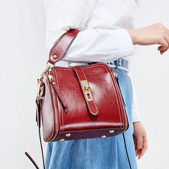 

Ellacey 2020 Design Lady Leather Shoulder Bag Simple Solid Color Crossbody Bag Classic Split Leather Handbag Female