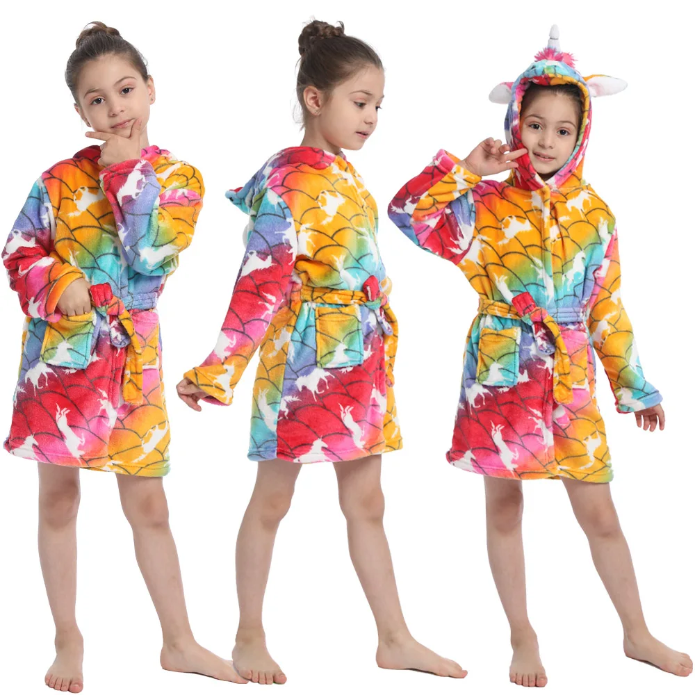 baby nightgowns cost Rainbow Unicorn Kigurumi Bathrobes for Girls Baby Winter Flannel Warm Pajama Gown Robes for Children Kids Sleepwear Pijama Dress cheap baby sleepwear Sleepwear & Robes