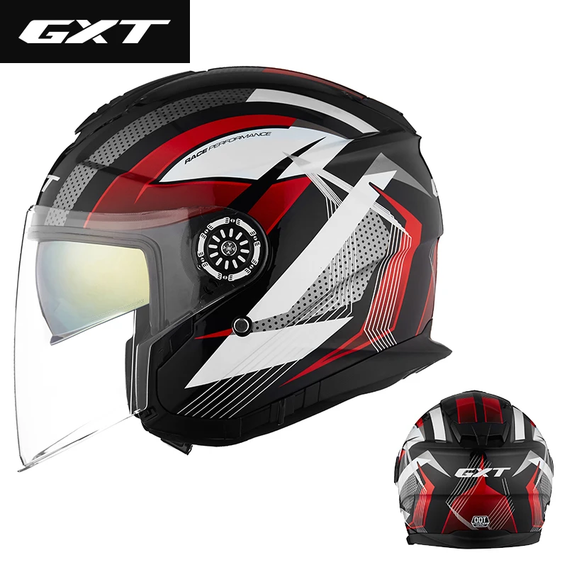 GXT мотоциклетный шлем на половину лица, моющаяся подкладка с двойным объективом, стильный быстросъемный гоночный шлем, шлем в горошек, утвержденный