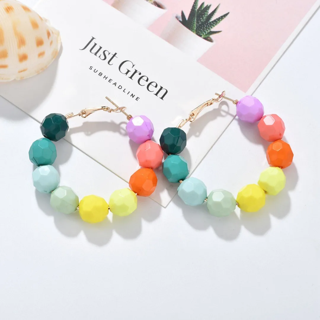 

New Handmade Beads Hoop Earring oorbellen Multicolor Bead Round Circle Earring for Women Statement Jewelry Party Gift