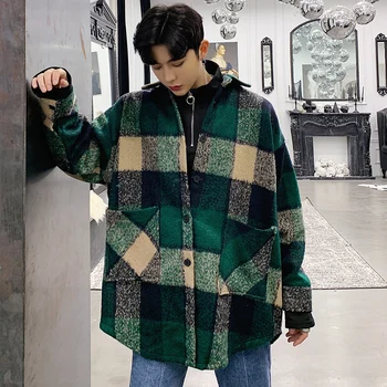 

Autumn Long Sleeve Button Down Vintage Mens Casual Camicia Uomo Lattice Men's Loose Coat Plaid Shirt Men