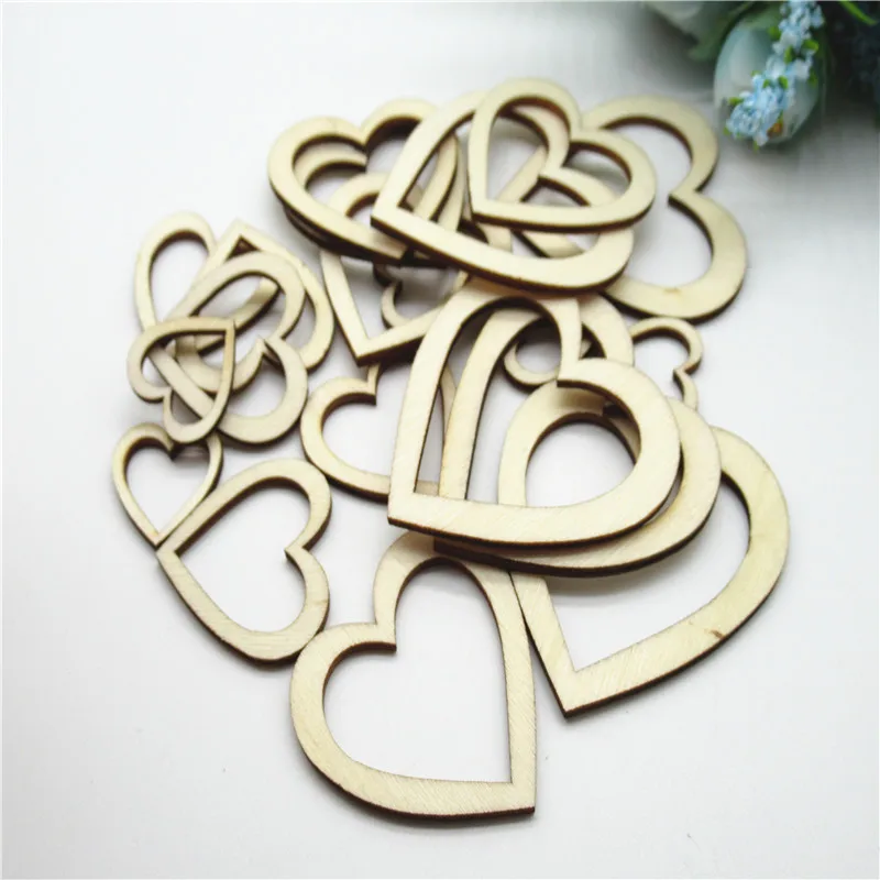 20/50pcs2-5cm натуральный смешанный размер в форме сердца имеют отверстие шаблон дерева скрапбукинг ручной работы Carft для украшения дома diy DQ27