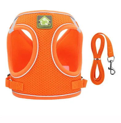 Arnés reflectante de malla de nailon para perros, chaleco ajustable y correa, collar transpirable para mascotas, suministros para mascotas Chihuahua Pug