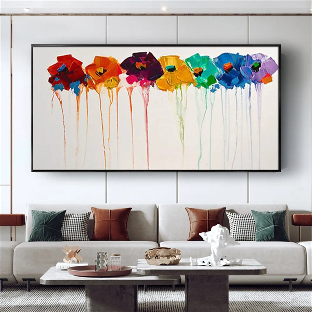 

Hand Made Oil Painting Abstract Canvas Picture Modern Colorful Petals Wall Art Poster For Living Room Decor Image No Framed