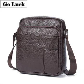 

GO-LUCK Brand Genuine Leather Men Messenger Bag Men's Shoulder Crossbody Bags Male Cowhide Zipper Casual Travel Pack