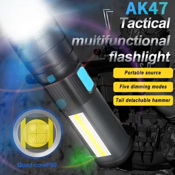 

led portable flahslight usb charging High Powerful Rechargeable LED Flashlight XHP90 lanterna COB Light 5200mAh#4