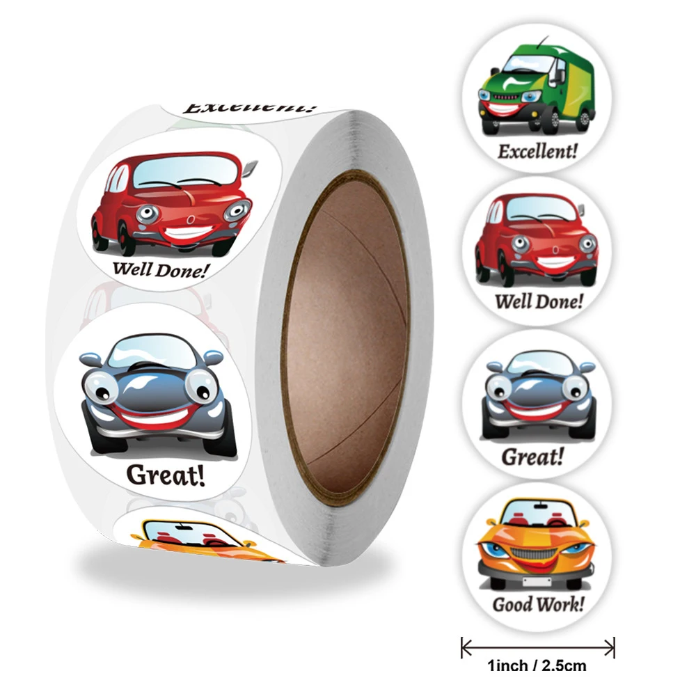 

500pcs 2.5cm Cute Car Kids Reward Stickers Children's Day Holiday Party Gifts Wrapping Decoration Stationery Sticker