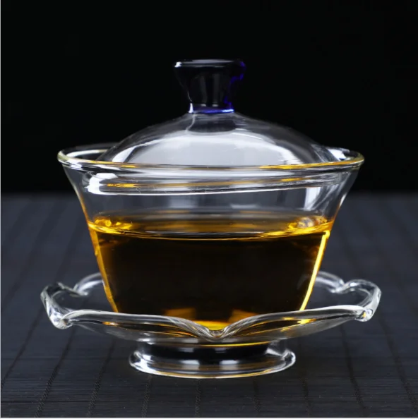 150 мл стеклянная чайная чашка с блюдцем с крышкой Gongfu Цветочная чайная чашка B006 - Цвет: Blue