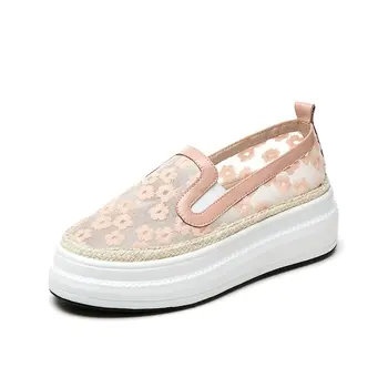 

New Spring Summer Genuine Leather Shoes Woman Platforms Slip-on Mesh Round Toe Casual Shoes Woman Loafters